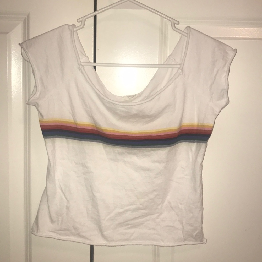 Brandy Melville Off Shoulder Rainbow Stripe Top